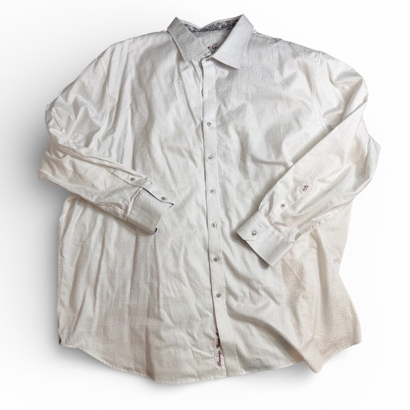 Robert Graham white jacquard pattern long sleeve button-down cotton shirt 4XL